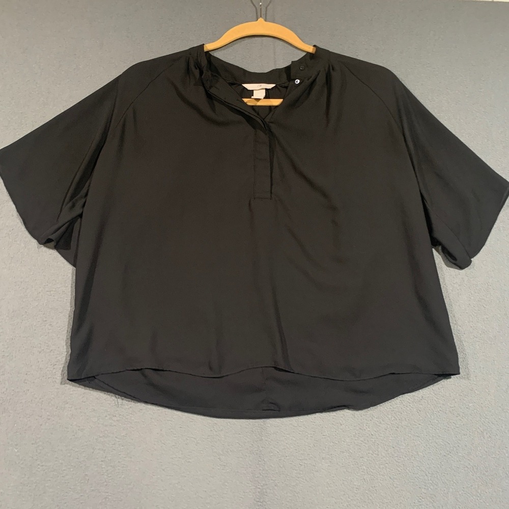H&M Womens Black Dolman Sleeve Split Neck Blouse Top Lined Size Medium